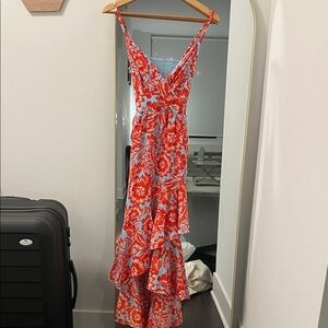 Eliza J Red and Blue Floral High Low Dress